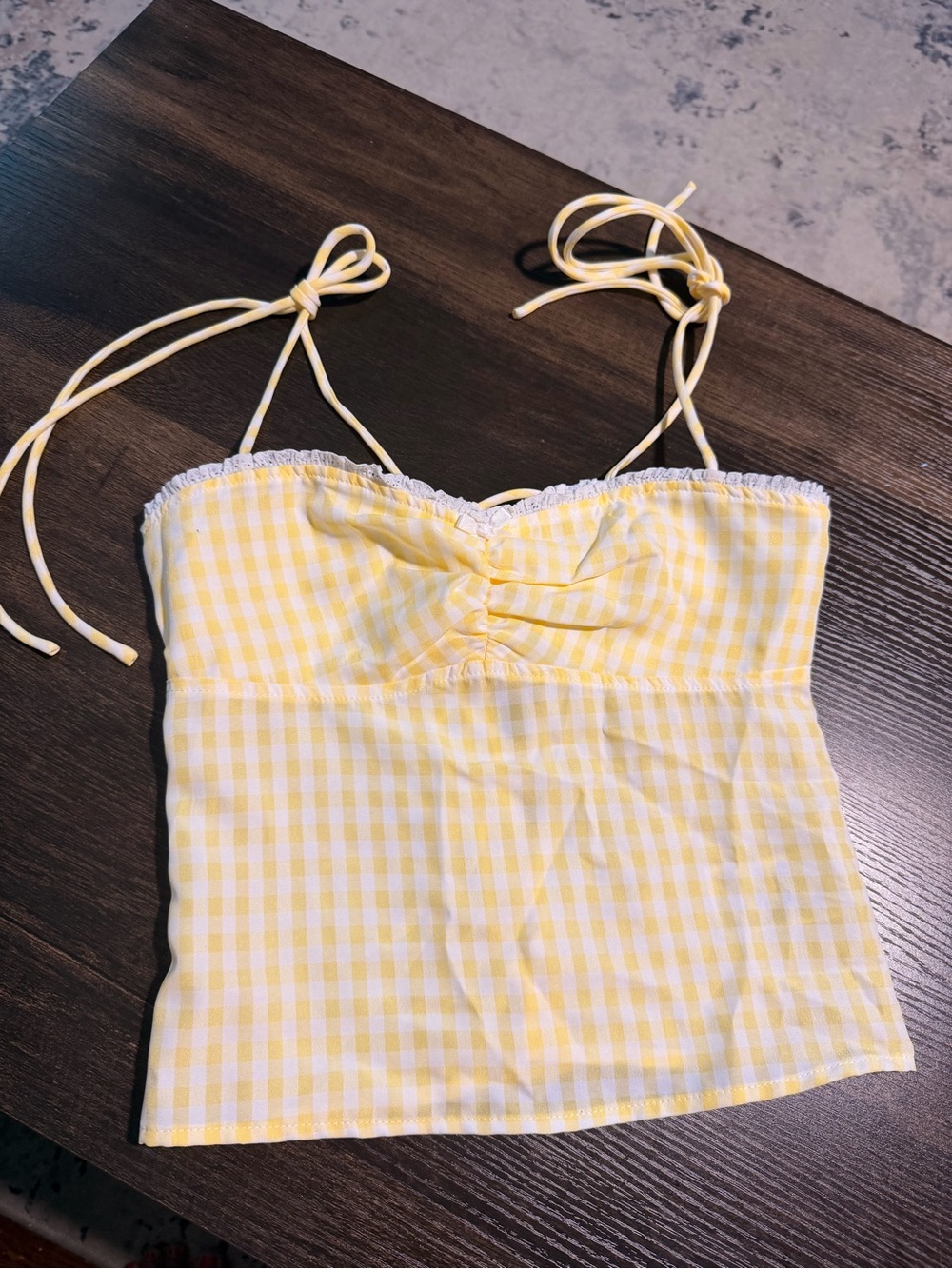 Edikted Yellow Gingham Bustier with Tie Straps